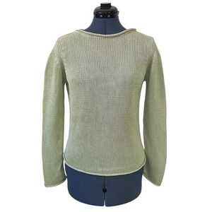 Vtg Saks Fifth Avenue Womens 100% Silk Greeen Rolled Neck Sweater Y2K Preppy M